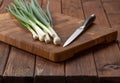 Spring onions still life on kitchen table Royalty Free Stock Photo