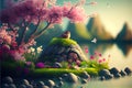 Spring out cherry blossoms background, ai render. Royalty Free Stock Photo