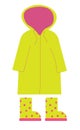 Spring outerwear. Cartoon children seasonal spring, summer, autumn clothes. Waterproof raincoat with hood, raincoat