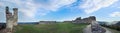 Spring panorama view of fortress ruins (Kremenets town, Ternopil Oblast, Ukraine). Royalty Free Stock Photo