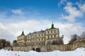 Spring panorama view of old Pidhirtsi Castle (Ukraine, Lvivska Region, built in 1635-1640 by order of Polish Hetman Stanislaw Royalty Free Stock Photo