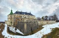 Spring panorama view of old Pidhirtsi Castle (Ukraine, Lvivska Region, built in 1635-1640 by order of Polish Hetman Stanislaw Royalty Free Stock Photo