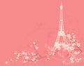 Spring Paris vector background with eiffel tower silhouette