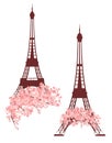 spring Paris vector design set with eiffel tower silhouette and flowers Royalty Free Stock Photo