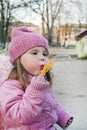 Spring in the park little girl blowing soap bubbles Royalty Free Stock Photo