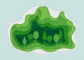 Spring Park. Urban lifestyle concept. Paper art style.Horizontal vector illustration.Abstract green background with trees in paper Royalty Free Stock Photo