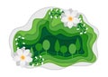 Spring Park. Urban lifestyle concept. Paper art style.Horizontal vector illustration.Abstract green background with trees in paper Royalty Free Stock Photo