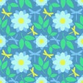 spring meadow. seamless pattern with blue flowers. vector background Royalty Free Stock Photo