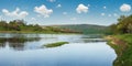 Spring picturesque panorama of the Dnister river. Nezvysko village, Ternopil region, Ukraine, Europe. People unrecognizable Royalty Free Stock Photo