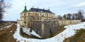 Spring Pidhirtsi Castle panorama view (Ukraine) Royalty Free Stock Photo
