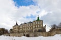 Spring Pidhirtsi Castle panorama view (Ukraine) Royalty Free Stock Photo