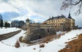 Spring Pidhirtsi Castle panorama view (Ukraine) Royalty Free Stock Photo
