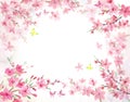 Spring pink blossom. Watercolor artistic background. Blooming cherry