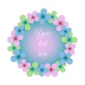 Spring pink, blue and green flowers circle frame for your text,