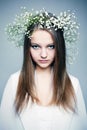 Spring portrait girl with wreath of flowers Royalty Free Stock Photo