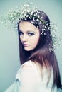 Spring portrait girl with wreath of flowers Royalty Free Stock Photo