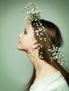 Spring portrait girl with wreath of flowers Royalty Free Stock Photo