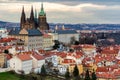 Spring Prague panorama from Prague Hill with Prague Castle, Vltava river and historical architecture. Concept of Europe travel, s Royalty Free Stock Photo