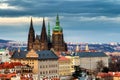 Spring Prague panorama from Prague Hill with Prague Castle, Vltava river and historical architecture. Concept of Europe travel, s Royalty Free Stock Photo