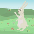 Spring rabbit touching flying bee. Illustration