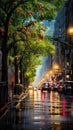 Spring rain, turning the streets into a brilliant world reflecting the world