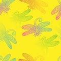Spring rainbow dragonfly texture design vector pattern