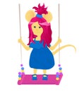 Cartoon rat riding a swing. Year of the rat. Chinese horoscope. Beauty mouse.