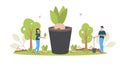 Spring Reforestation concept. Forest restoration, reforestation planting trees, environment day.