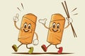 Funny illustration of cartoon spring rolls