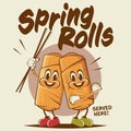 Funny cartoon illustration of happy spring rolls