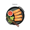 Spring roll lumpia fried appetizer in plate asian food graphic illustration in vector Royalty Free Stock Photo