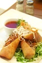 Spring roll served with chilli sauce