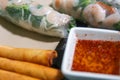 Spring rolls and pork loempia