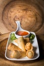 Spring rolls served with a sweet chili dip Royalty Free Stock Photo