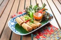 Spring rolls with shrimp with sweet chili sauce. Royalty Free Stock Photo