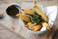Spring rolls with shrimp with sweet chili sauce , Asian food Royalty Free Stock Photo