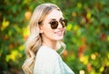 Spring romantic casual woman in sunglasses, portrait. Beautiful girl outdoor, close up beauty young female face. Young Royalty Free Stock Photo