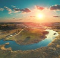 Spring rural landscape in the evening, aerial view Royalty Free Stock Photo