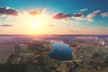 Spring rural landscape in the evening, aerial view Royalty Free Stock Photo