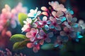 Spring, sakura blossoms, pink and white buds and cherry blossoms. Spring background