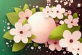 Spring sakura cherry blooming flowers bouquet. Isolated realistic pink petals, blossom, branches, leaves set. Design Royalty Free Stock Photo