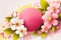 Spring sakura cherry blooming flowers bouquet. Isolated realistic pink petals, blossom, branches, leaves set. Design Royalty Free Stock Photo