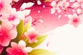 Spring sakura cherry blooming flowers bouquet. Isolated realistic pink petals, blossom, branches, leaves set. Design Royalty Free Stock Photo