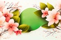 Spring sakura cherry blooming flowers bouquet. Isolated realistic pink petals, blossom, branches, leaves set. Design Royalty Free Stock Photo