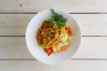 Spring salad with cabbage, bell pepper and meat Royalty Free Stock Photo