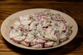 Spring salad with radish, dill and green onions and sour cream