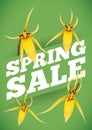 Spring Sale Advertising with Yellow Orchids Around it, Vector Illustration