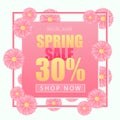 Spring sale background banner with beautiful colorful pink flower. Vector Royalty Free Stock Photo