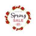 Spring sale background banner with colorful flowers. 60 percent Off. Vector illustration.