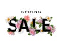 Spring sale background, banner with flowers, roses and chamomiles.